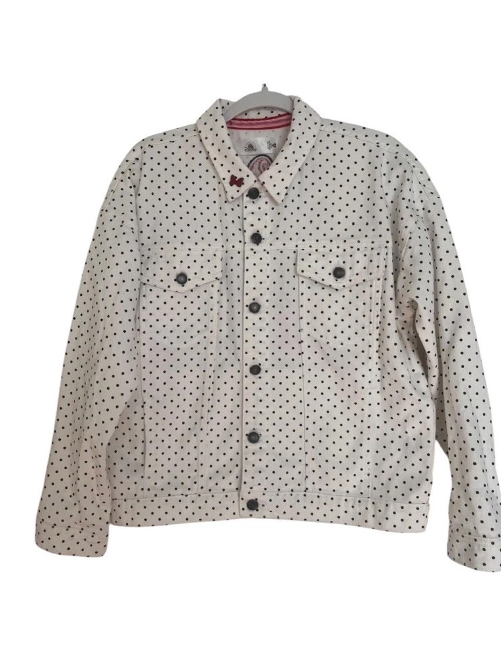 Women’s 2X Minnie Mouse Forever Denim White Polka Dot Sequin Jean Jacket~l NWT’s